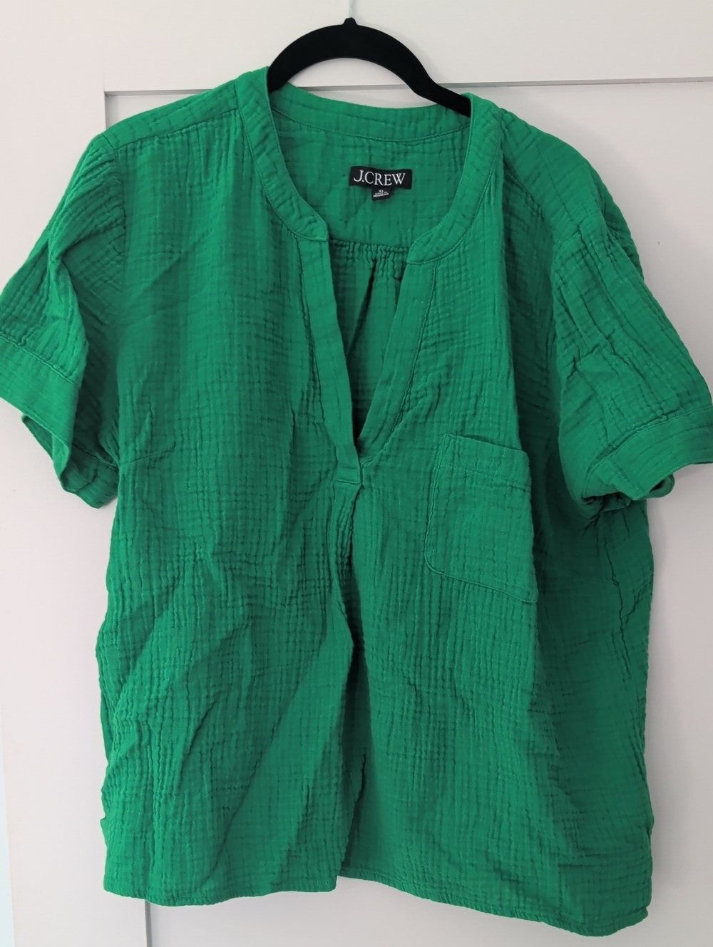 J. Crew V Neck Double Gauze Popover Top Green XL